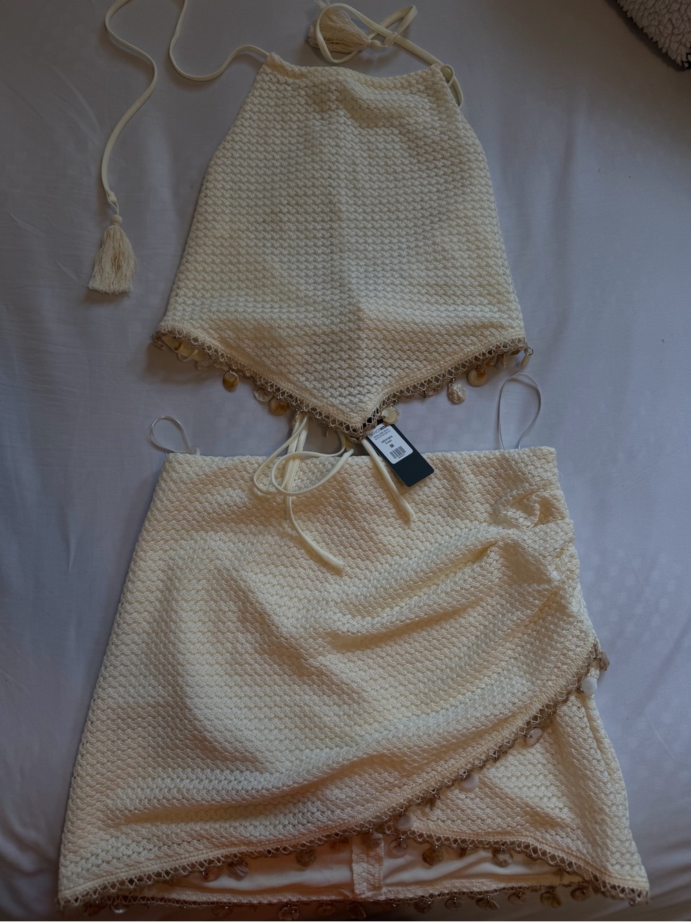 Cream Crochet Mini Skirt + top set - Women's set